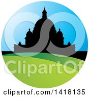 Clipart Of A Silhouetted Domed Building In A Circle Royalty Free Vector Illustration