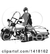 Poster, Art Print Of Black And White Police Officer On A Motorcycle