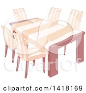 Poster, Art Print Of Dining Room Table With A Cloth And Matching Chairs