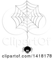 Clipart Of A Hairy Spider Hanging From A Web Royalty Free Vector Illustration