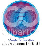 Throat Vishuddha Chakra Symbol On A Blue And Purple Mandala Over Text