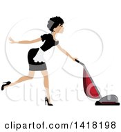 Poster, Art Print Of Brunette Female Maid Vacuuming
