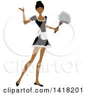 Clipart Of A Dark Skinned Female Maid Presenting And Holding A Feather Duster Royalty Free Vector Illustration by Pams Clipart