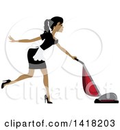 Poster, Art Print Of Dark Skinned Female Maid Vacuuming