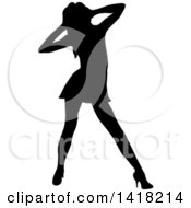 Clipart of a Black Silhouetted Woman Dancing, Her Hands in Her Hair - Royalty Free Vector Illustration by Pams Clipart #COLLC1418214-0007