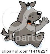 Cartoon Clipart Of A Happy Wolf Sitting And Waving Royalty Free Vector Illustration