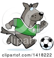 Cartoon Clipart Of A Sporty Wolf Playing Soccer Royalty Free Vector Illustration