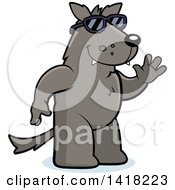 Cartoon Clipart Of A Friendly Wolf Wearing Sunglasses And Waving Royalty Free Vector Illustration