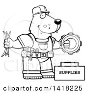 Poster, Art Print Of Black And White Lineart Wolf Construction Worker With Tools