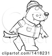 Cartoon Clipart Of A Black And White Lineart Safari Wolf Walking Royalty Free Vector Illustration
