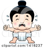 Cartoon Clipart Of A Little Sumo Wrestler Crying Royalty Free Vector Illustration by Cory Thoman