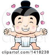Cartoon Clipart Of A Little Sumo Wrestler With Open Arms Royalty Free Vector Illustration by Cory Thoman