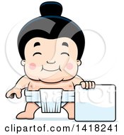 Poster, Art Print Of Little Sumo Wrestler Standing With A Blank Sign