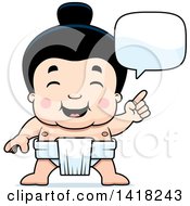 Cartoon Clipart Of A Little Sumo Wrestler Talking Royalty Free Vector Illustration by Cory Thoman