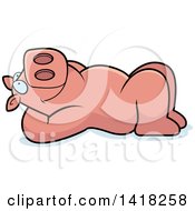 Cartoon Clipart Of A Relaxed Pig Resting On His Back And Stargazing Royalty Free Vector Illustration
