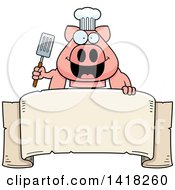 Poster, Art Print Of Chef Pig Holding A Spatula Over A Banner