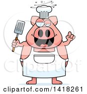 Cartoon Clipart Of A Drunk Chef Pig Holding A Spatula Royalty Free Vector Illustration
