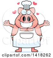 Cartoon Clipart Of A Chef Pig Wanting A Hug Royalty Free Vector Illustration