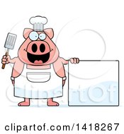 Poster, Art Print Of Chef Pig Holding A Spatula By A Blank Sign