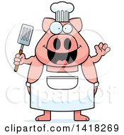 Poster, Art Print Of Chef Pig Waving And Holding A Spatula