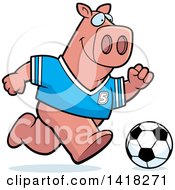 Poster, Art Print Of Sporty Pig Playing Soccer