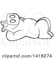 Cartoon Clipart Of A Black And White Lineart Relaxed Pig Resting On His Back And Stargazing Royalty Free Vector Illustration