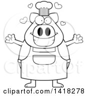 Poster, Art Print Of Black And White Lineart Chef Pig Wanting A Hug