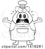 Poster, Art Print Of Black And White Lineart Scared Chef Pig Screaming