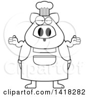 Poster, Art Print Of Black And White Lineart Careless Chef Pig Shrugging
