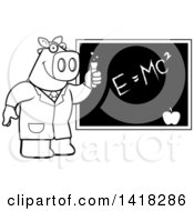 Poster, Art Print Of Black And White Lineart Professor Or Scientist Pig By A Chalkboard