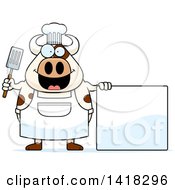 Poster, Art Print Of Chef Cow Holding A Spatula By A Blank Sign