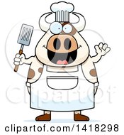 Poster, Art Print Of Chef Cow Waving And Holding A Spatula