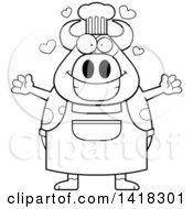 Poster, Art Print Of Black And White Lineart Chef Cow Wanting A Hug