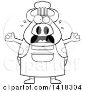 Poster, Art Print Of Black And White Lineart Scared Chef Cow Screaming
