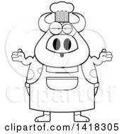 Poster, Art Print Of Black And White Lineart Careless Chef Cow Shrugging