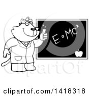 Poster, Art Print Of Black And White Lineart Professor Or Scientist Cat By A Chalkboard