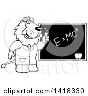 Poster, Art Print Of Black And White Lineart Professor Or Scientist Lion By A Chalkboard