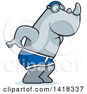 Cartoon Clipart Of A Swimmer Rhino Diving Royalty Free Vector Illustration by Cory Thoman