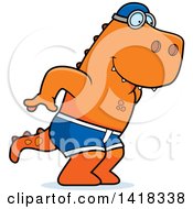 Cartoon Clipart Of A Swimmer Tyrannosaurus Rex Diving Royalty Free Vector Illustration by Cory Thoman