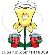 Poster, Art Print Of Drunk Daffodil Flower Holding Cups