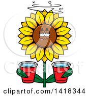 Poster, Art Print Of Drunk Sunflower Holding Cups