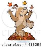 Poster, Art Print Of Happy Dog Playing In Autumn Leaves