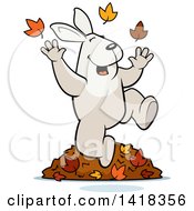 Poster, Art Print Of Happy Rabbit Playing In Autumn Leaves