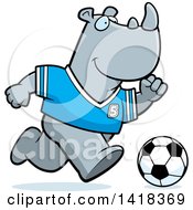 Cartoon Clipart Of A Sporty Rhino Playing Soccer Royalty Free Vector Illustration by Cory Thoman