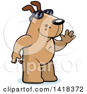 Cartoon Clipart Of A Friendly Dog Wearing Sunglasses And Waving Royalty Free Vector Illustration