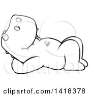 Cartoon Clipart Of A Black And White Lineart Relaxed Tyrannosaurus Rex Resting On His Back And Stargazing Royalty Free Vector Illustration