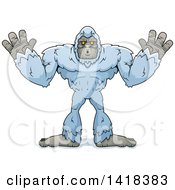 Cartoon Clipart Of A Yeti Abominable Snowman Holding His Hands Up Royalty Free Vector Illustration by Cory Thoman