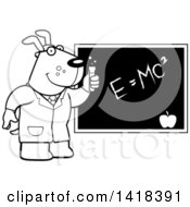 Poster, Art Print Of Black And White Lineart Professor Or Scientist Dog By A Chalkboard
