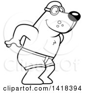 Cartoon Clipart Of A Black And White Lineart Swimmer Bear Diving Royalty Free Vector Illustration
