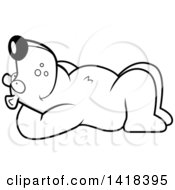 Cartoon Clipart Of A Black And White Lineart Relaxed Bear Resting On His Back And Stargazing Royalty Free Vector Illustration